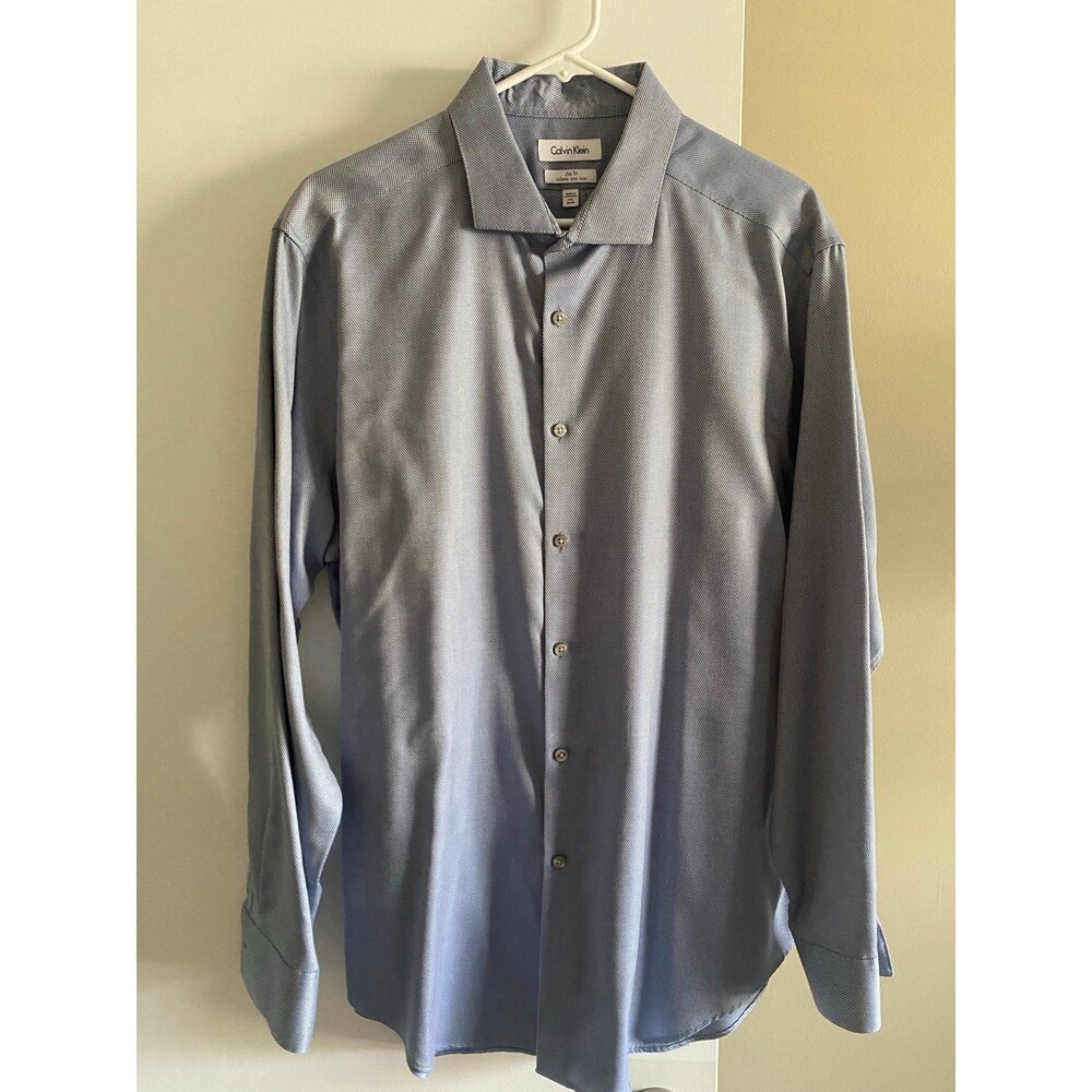 Men's Button Down Dress Shirt Calvin Klein Slim Fit Infinite Non Iron 17.5 34/35